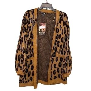 BYdesign Savanna LS Open Cardigan Sweater Camel/Black Animal Print Size Medium